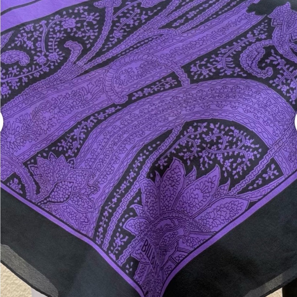 vintage Bill Blass silk purple and black paisley print square shawl scarf.
